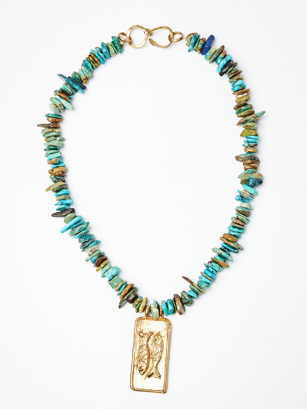 Turquoise Bead Necklace with Fish Pendant