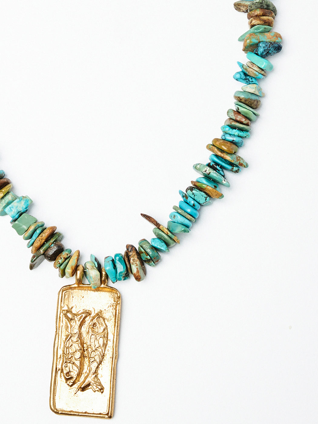 Turquoise Bead Necklace with Fish Pendant