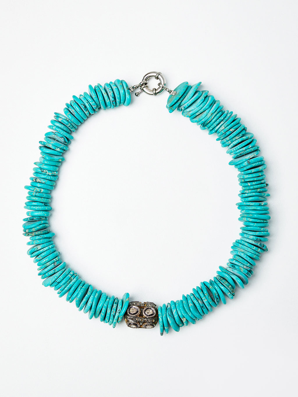 Turquoise Bead Necklace with Polki Diamond Charm Detail
