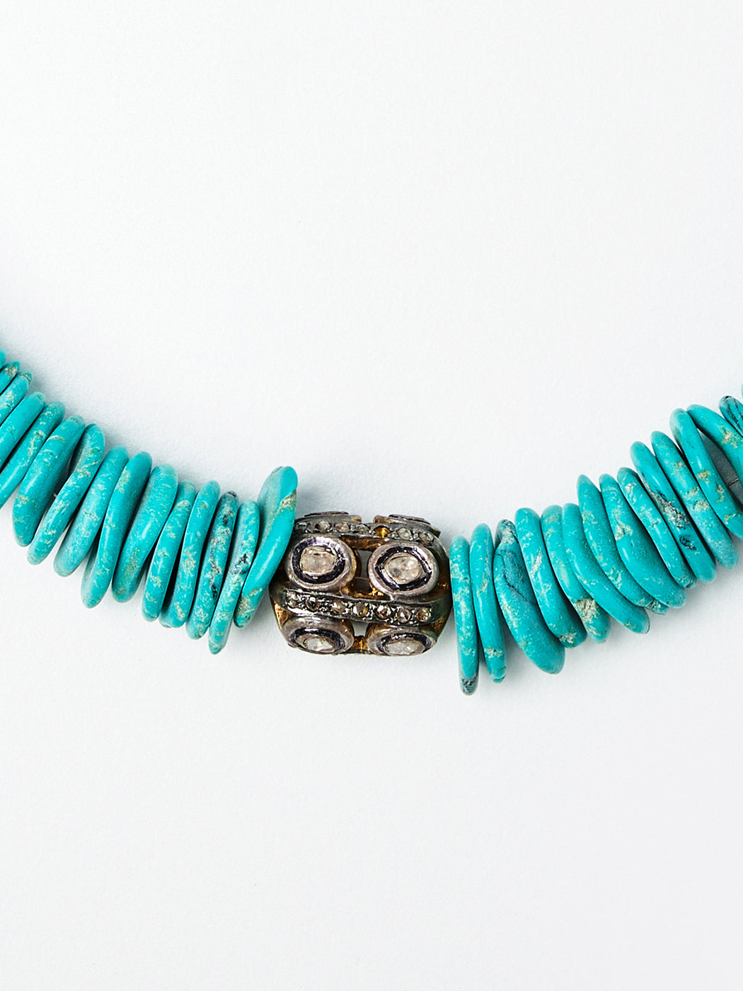 Turquoise Bead Necklace with Polki Diamond Charm Detail