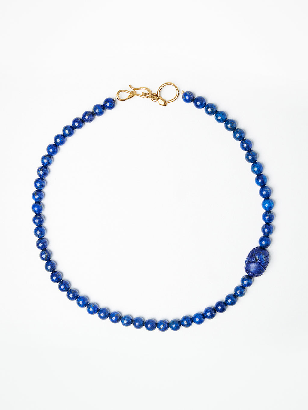 Lapos Lazuli Bead Necklace with Scarab Pendant