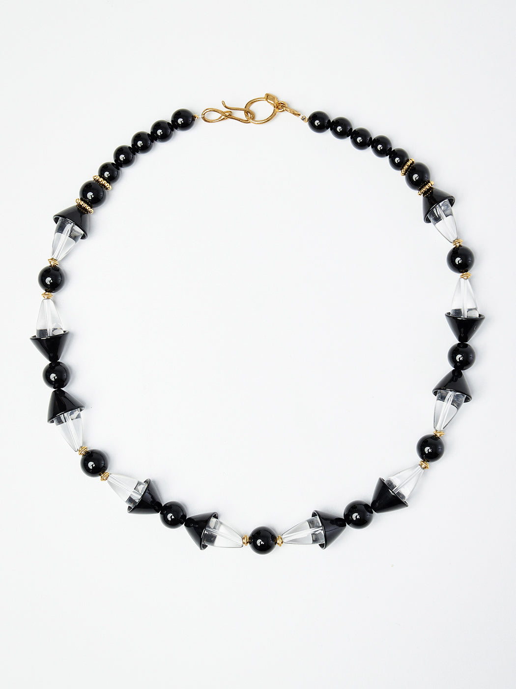 Art-Deco Black and Clear Quartz Beaded Necklace