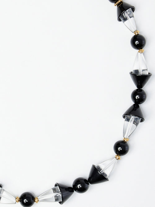 Art-Deco Black and Clear Quartz Beaded Necklace