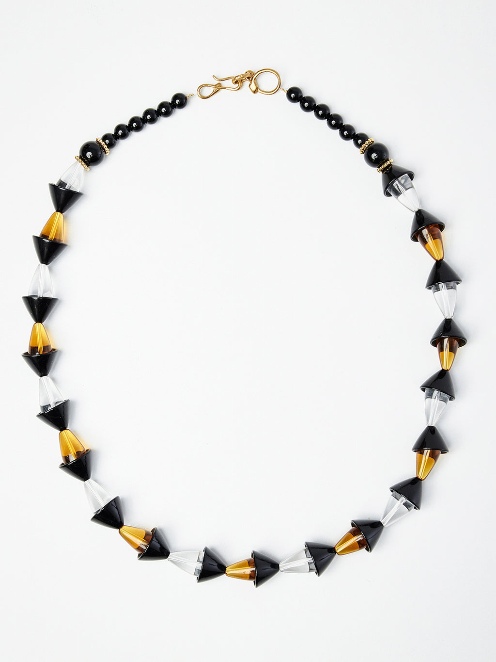 Art-Deco Black, Clear, & Amber Quartz Beaded Necklace