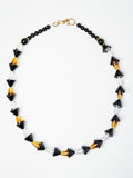 Art-Deco Black, Clear, & Amber Quartz Beaded Necklace