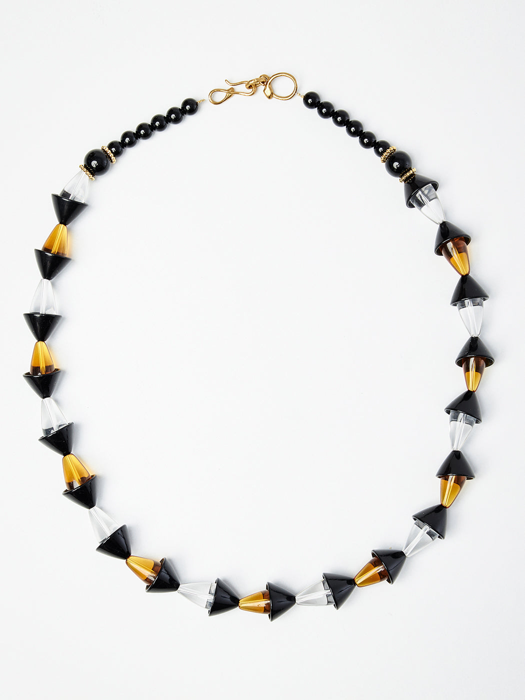 Art-Deco Black, Clear, & Amber Quartz Beaded Necklace