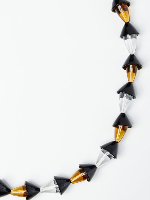 Art-Deco Black, Clear, & Amber Quartz Beaded Necklace