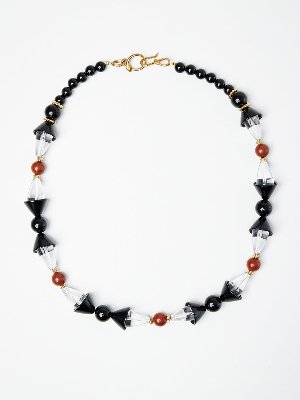 Art-Deco Black & Clear Quartz Beaded Necklace with Jasper Details