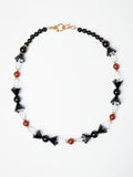 Art-Deco Black & Clear Quartz Beaded Necklace with Jasper Details
