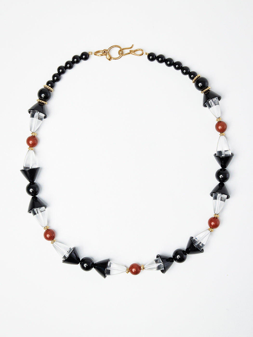 Art-Deco Black & Clear Quartz Beaded Necklace with Jasper Details