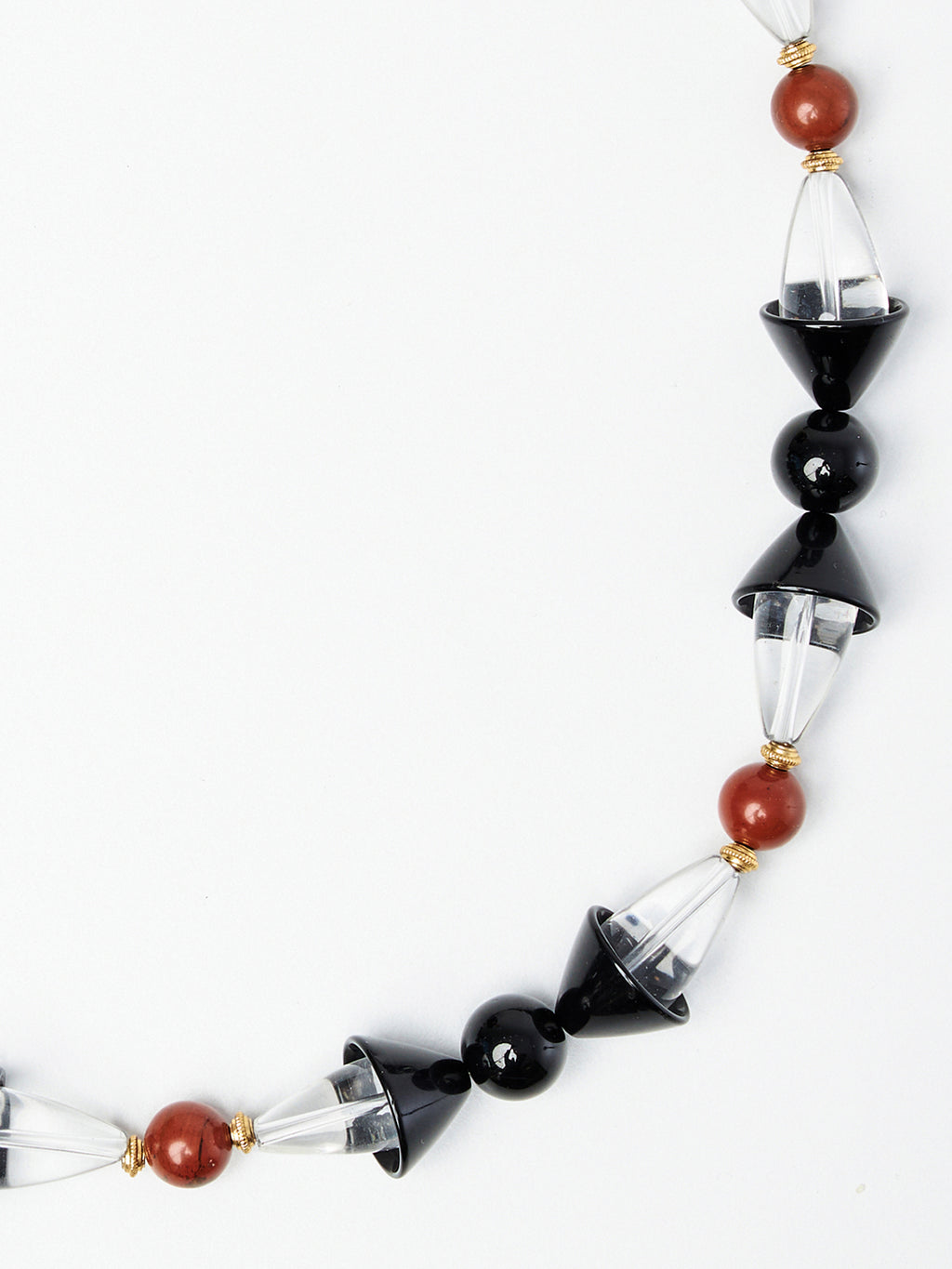 Art-Deco Black & Clear Quartz Beaded Necklace with Jasper Details
