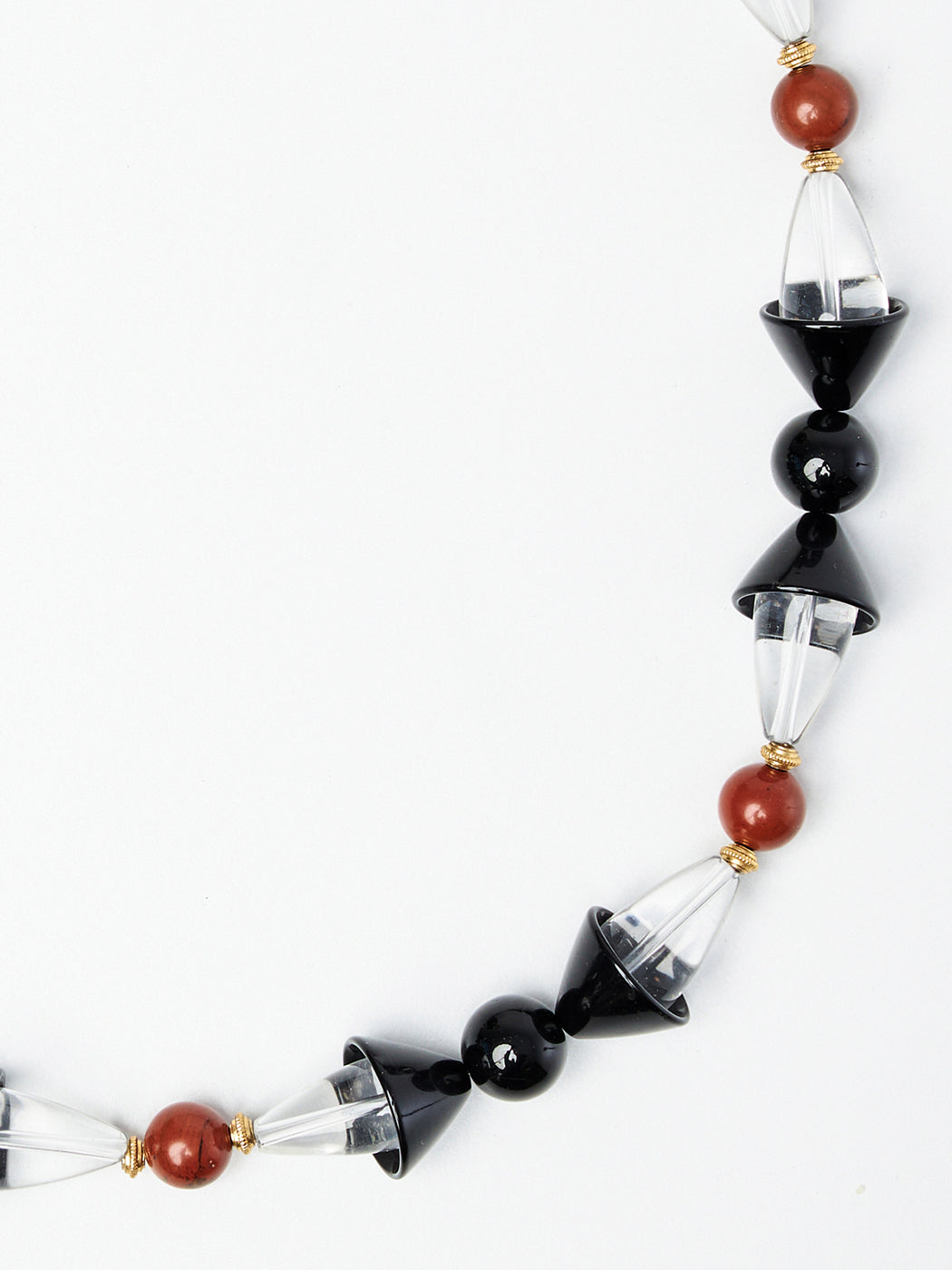 Art-Deco Black & Clear Quartz Beaded Necklace with Jasper Details