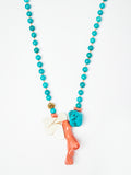 Turquoise Bead Necklace with Coral Charms
