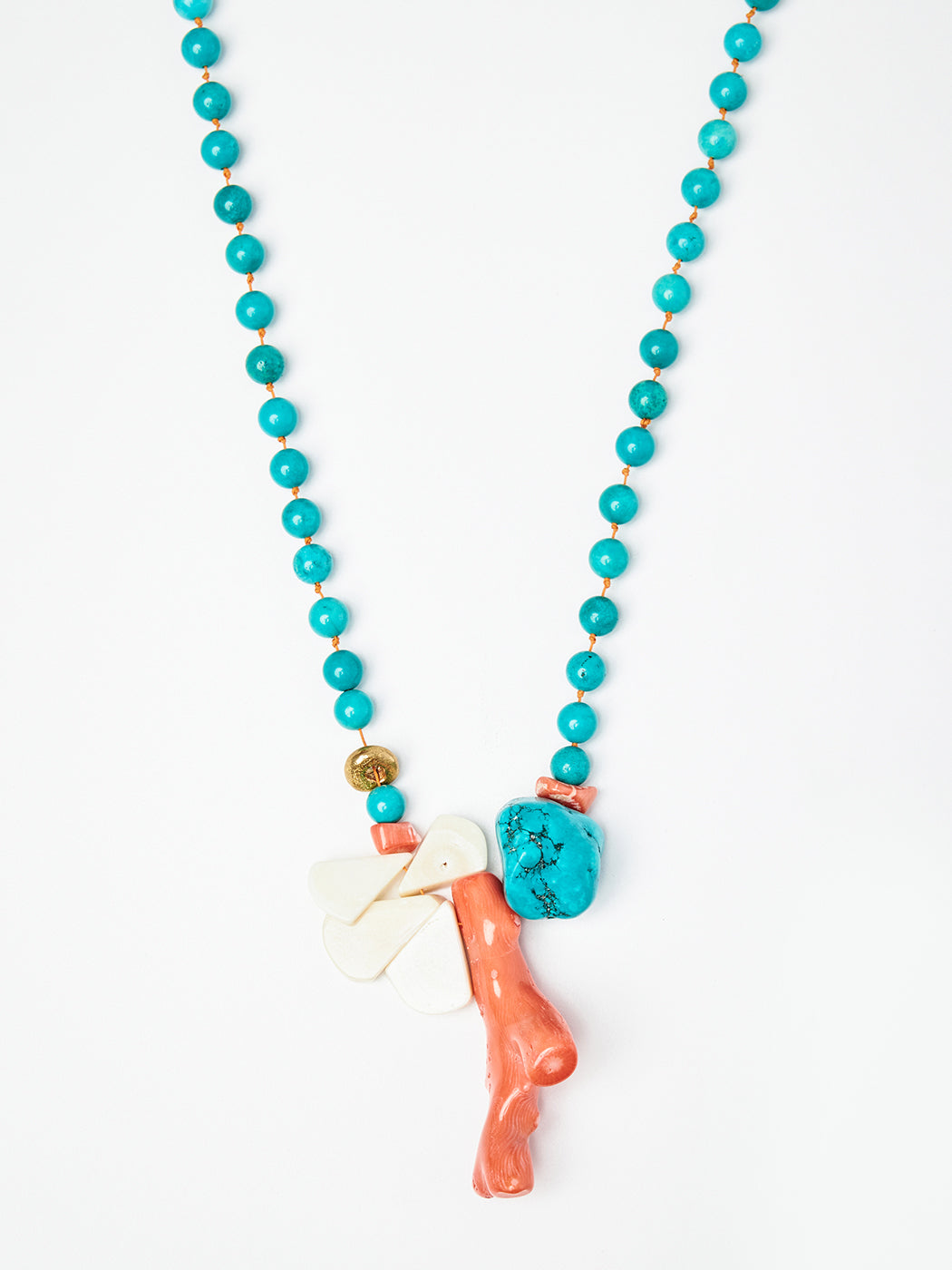 Turquoise Bead Necklace with Coral Charms