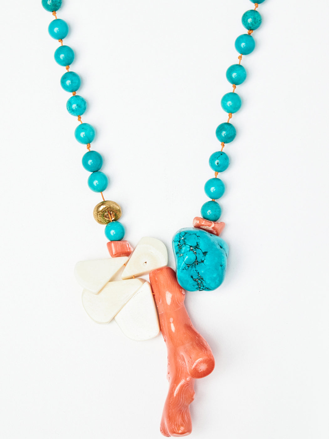 Turquoise Bead Necklace with Coral Charms