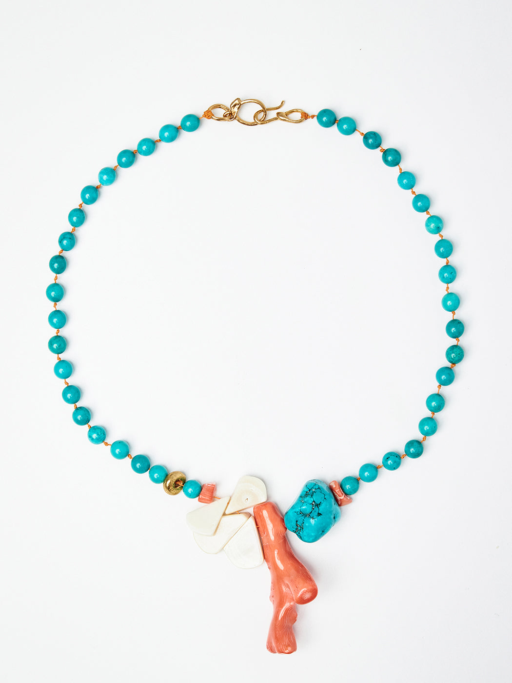 Turquoise Bead Necklace with Coral Charms