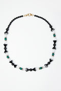 Art-Deco Malachite, Black and Clear Quartz Beaded Necklace with Diamond details