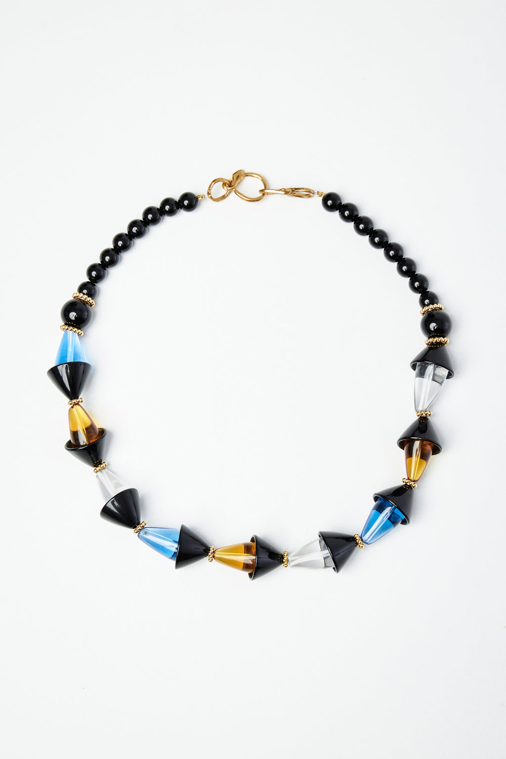 Art-Deco Blue, Black and Clear Quartz Beaded Necklace