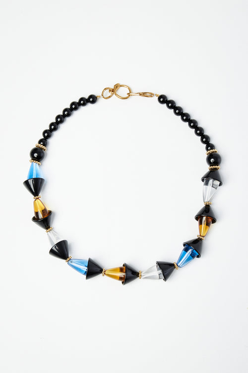 Art-Deco Blue, Black and Clear Quartz Beaded Necklace
