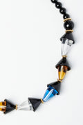 Art-Deco Blue, Black and Clear Quartz Beaded Necklace