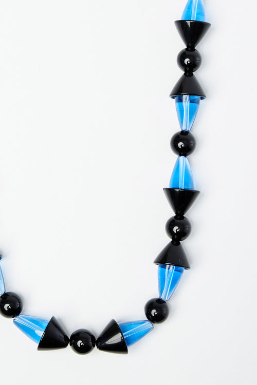Art-Deco Blue and Black Quartz Beaded Necklace
