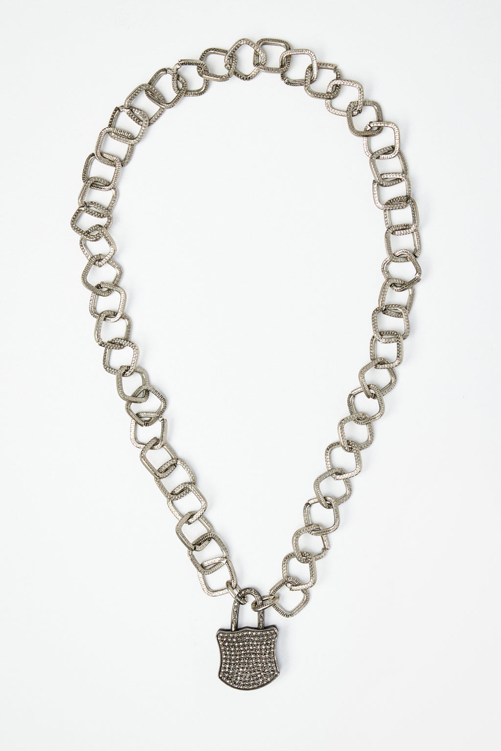 Pavé Diamond Chain Necklace with Lock Pendant