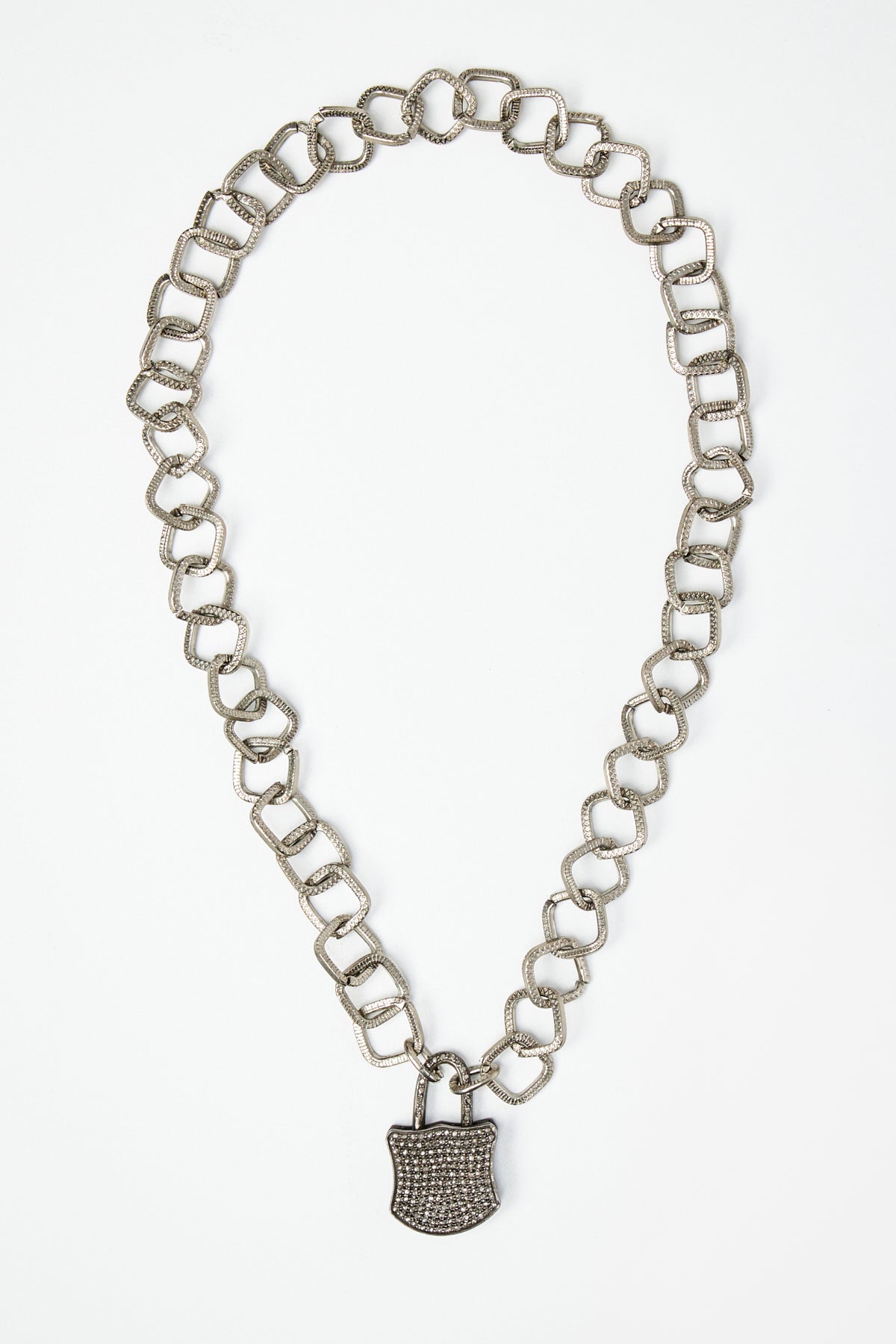 Pavé Diamond Chain Necklace with Lock Pendant
