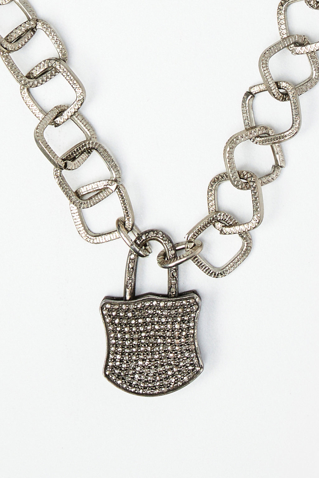 Pavé Diamond Chain Necklace with Lock Pendant