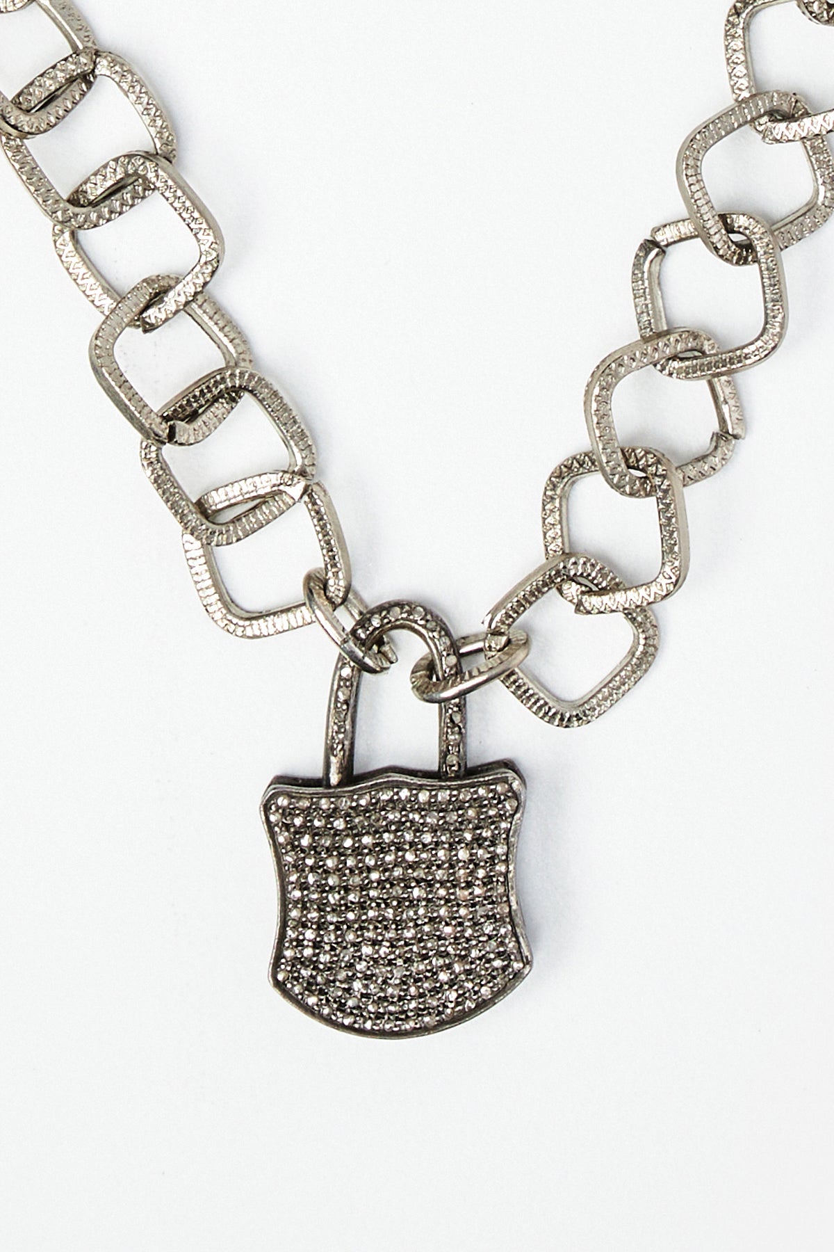Pavé Diamond Chain Necklace with Lock Pendant