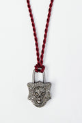 Diamond Pavé Skull Lock Pendant on Silk Cord