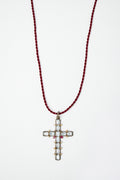 Cross Pendant Necklace Aquamarine baguette with Ruby & Diamond Details