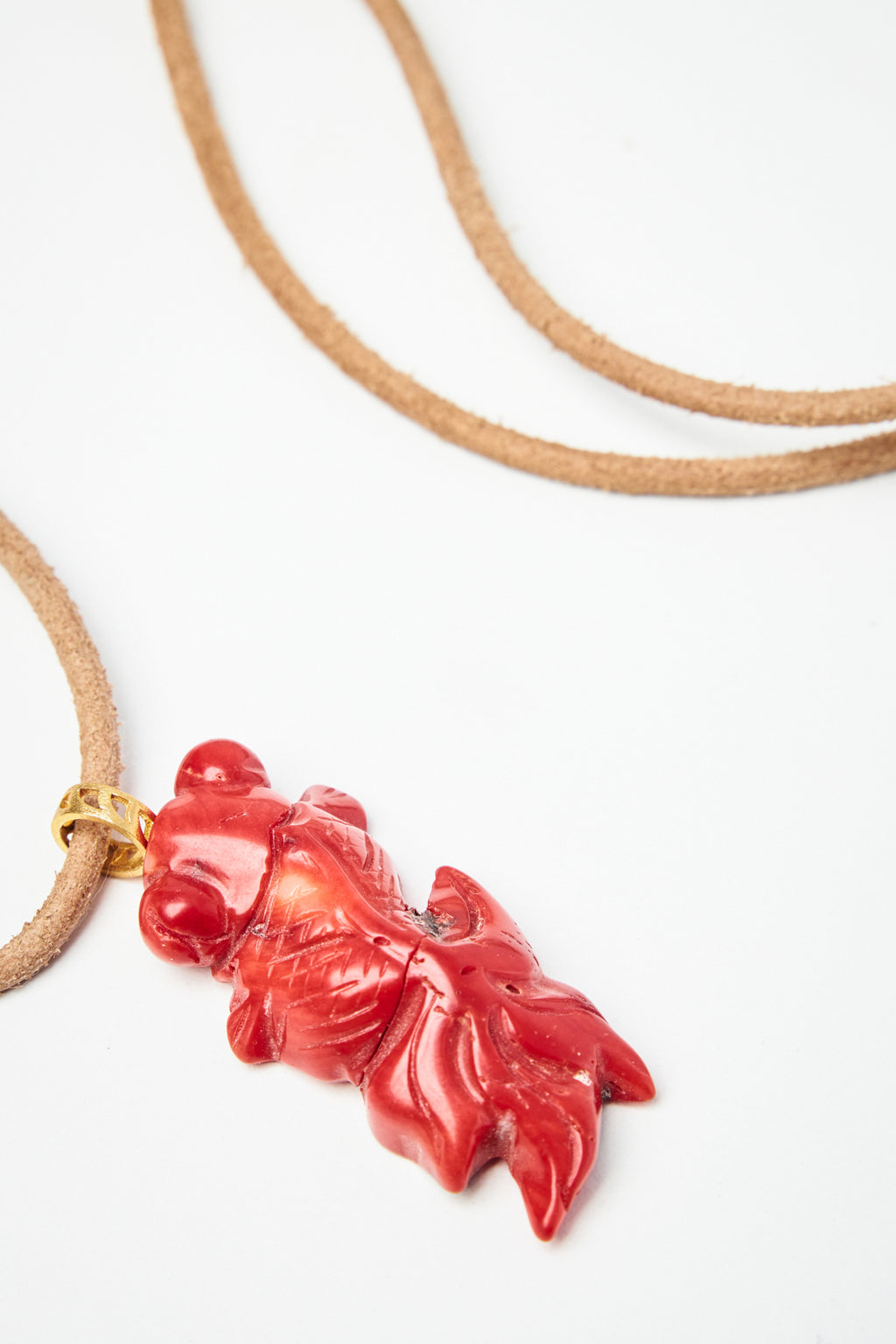 Coral Koi Fish Pendant Necklace with Leather Cord
