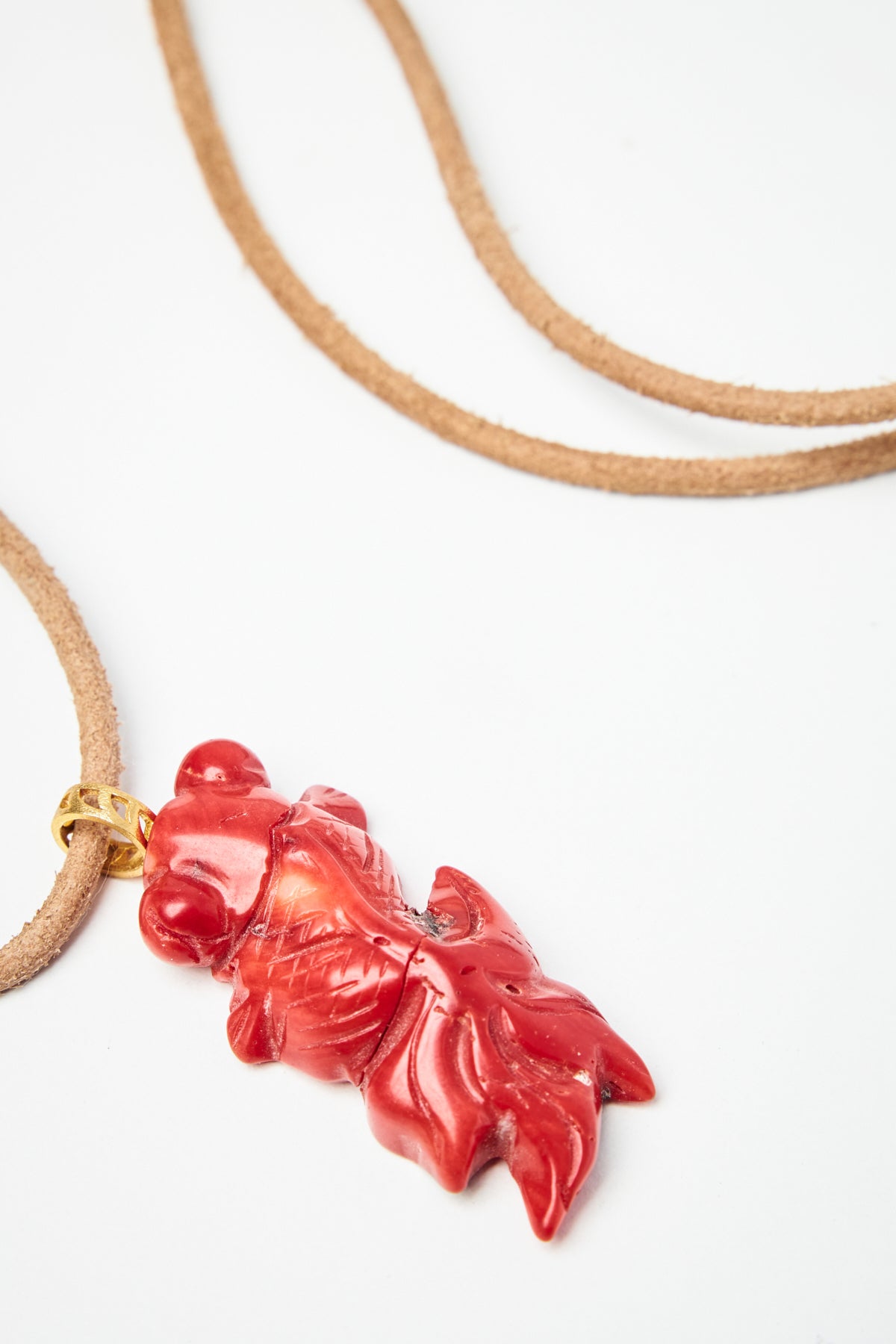 Coral Koi Fish Pendant Necklace with Leather Cord