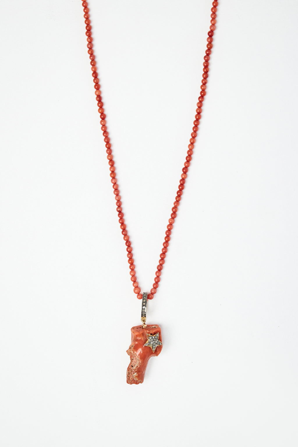 Coral Pendant with Diamond Pavé Star Necklace