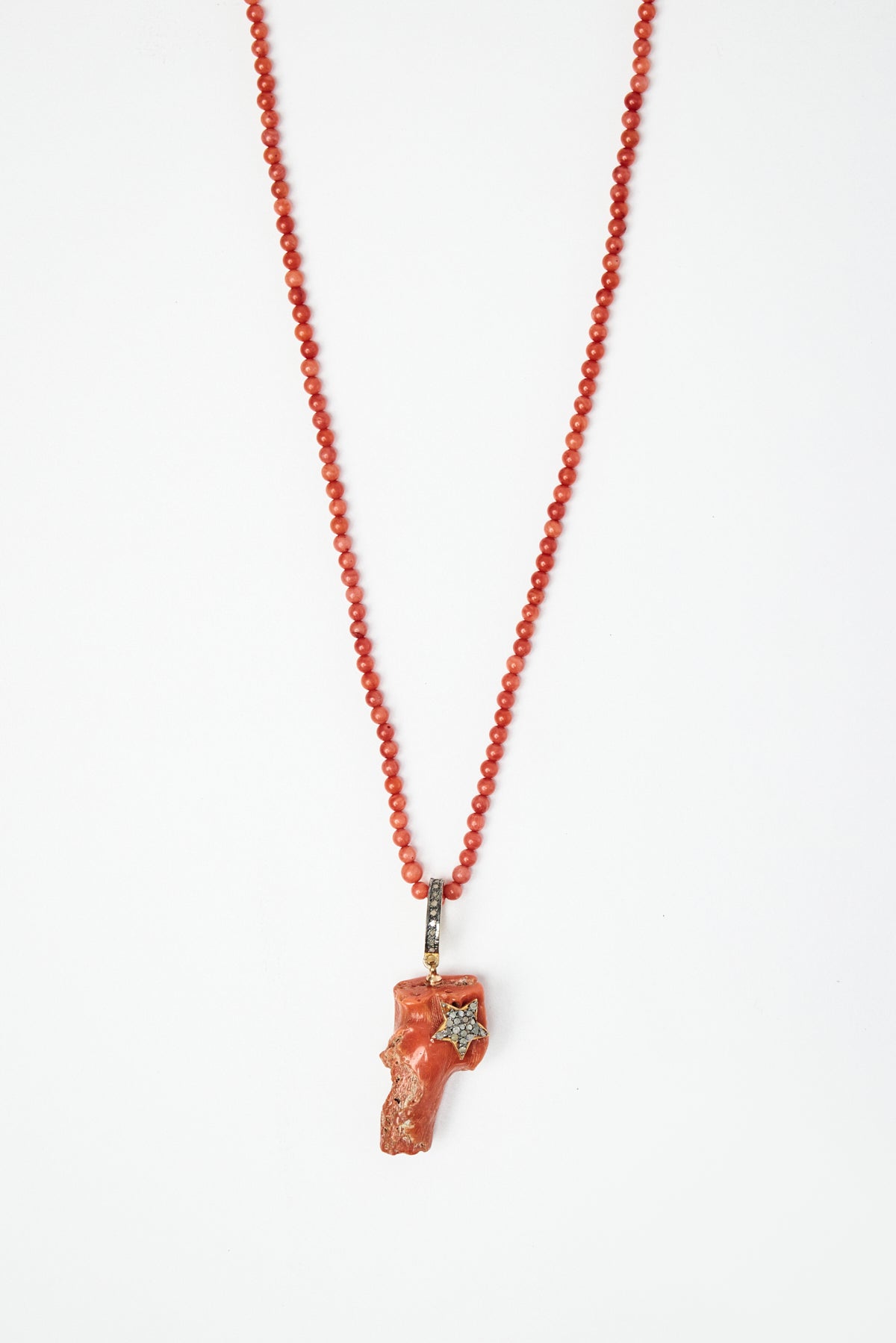 Coral Pendant with Diamond Pavé Star Necklace