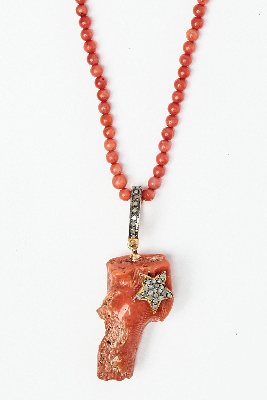 Coral Pendant with Diamond Pavé Star Necklace