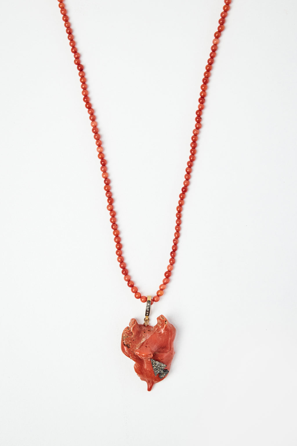 Coral Pendant with Diamond Pavé Spade Necklace