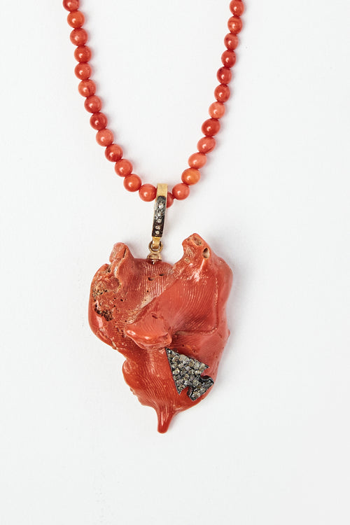 Coral Pendant with Diamond Pavé Spade Necklace