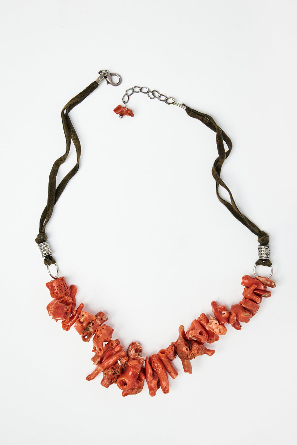 Coral Necklace with Leather Cord