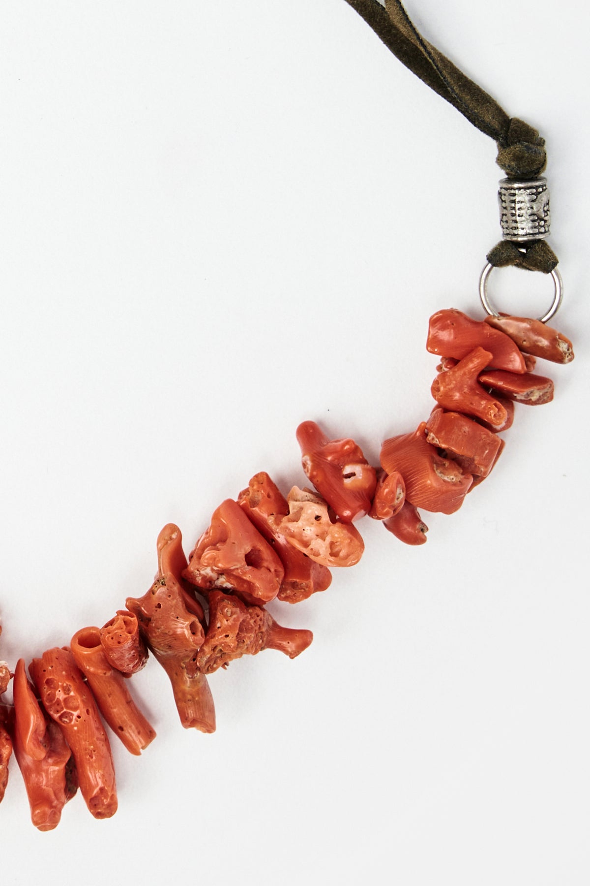 Coral Necklace with Leather Cord