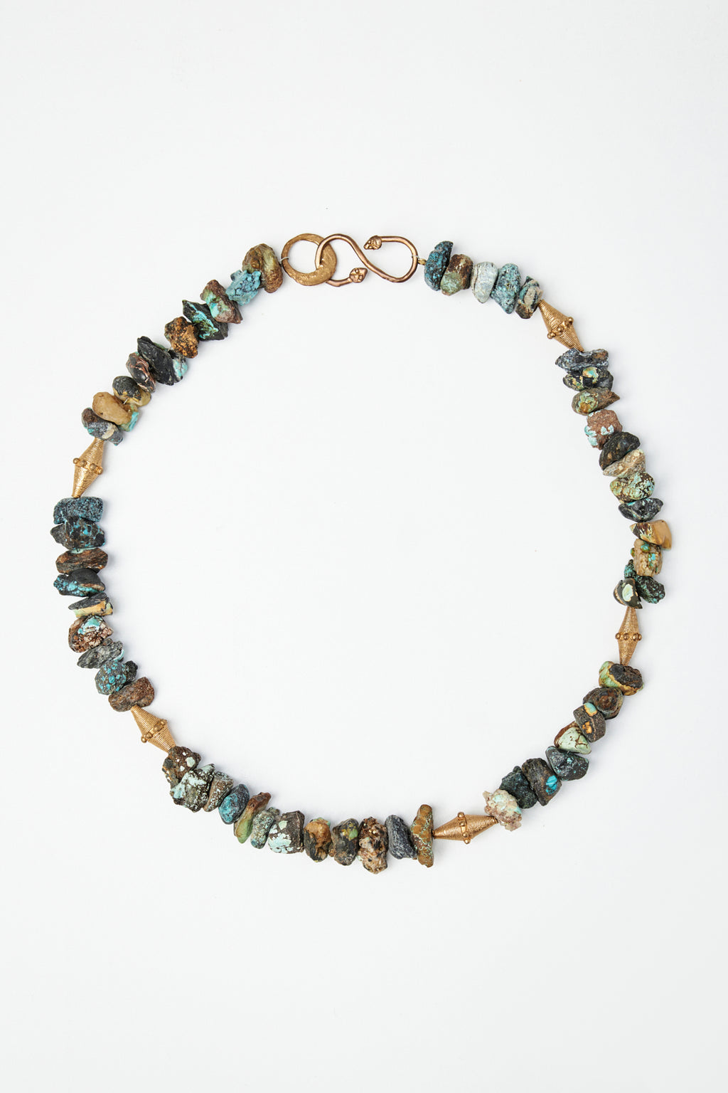 Turquoise Bead Necklace with Gold Accents