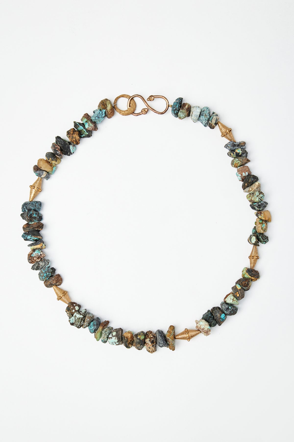 Turquoise Bead Necklace with Gold Accents