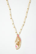 White Jasper Bead Necklace with Feather Pendant