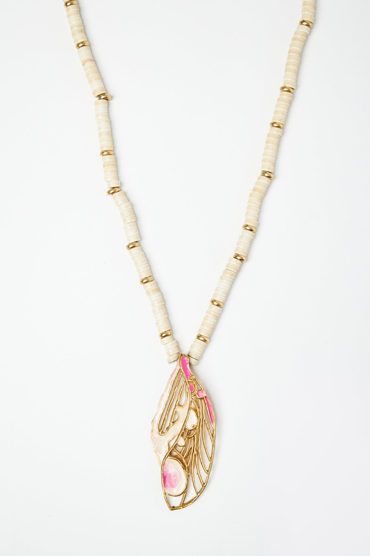 White Jasper Bead Necklace with Feather Pendant