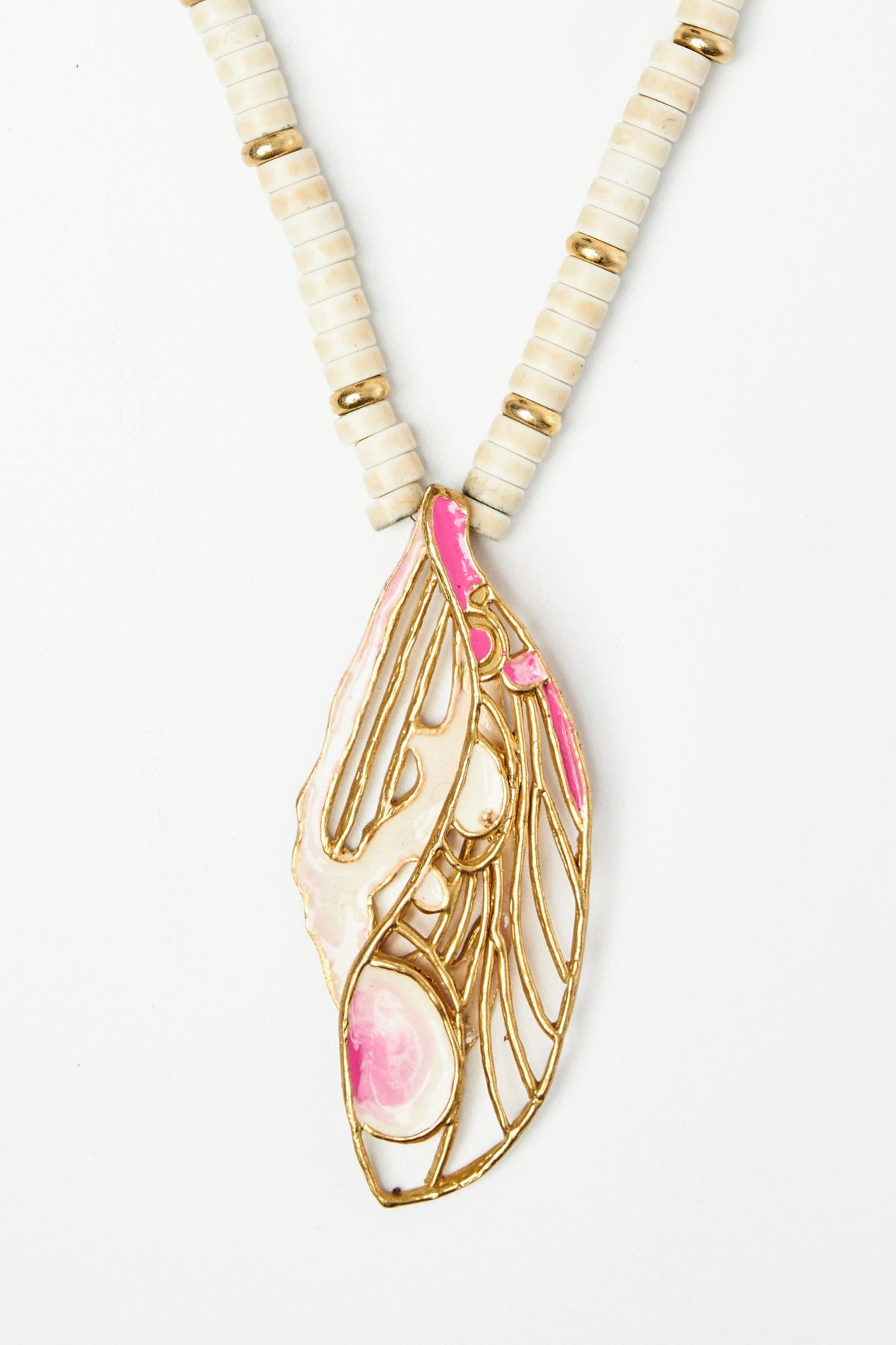 White Jasper Bead Necklace with Feather Pendant
