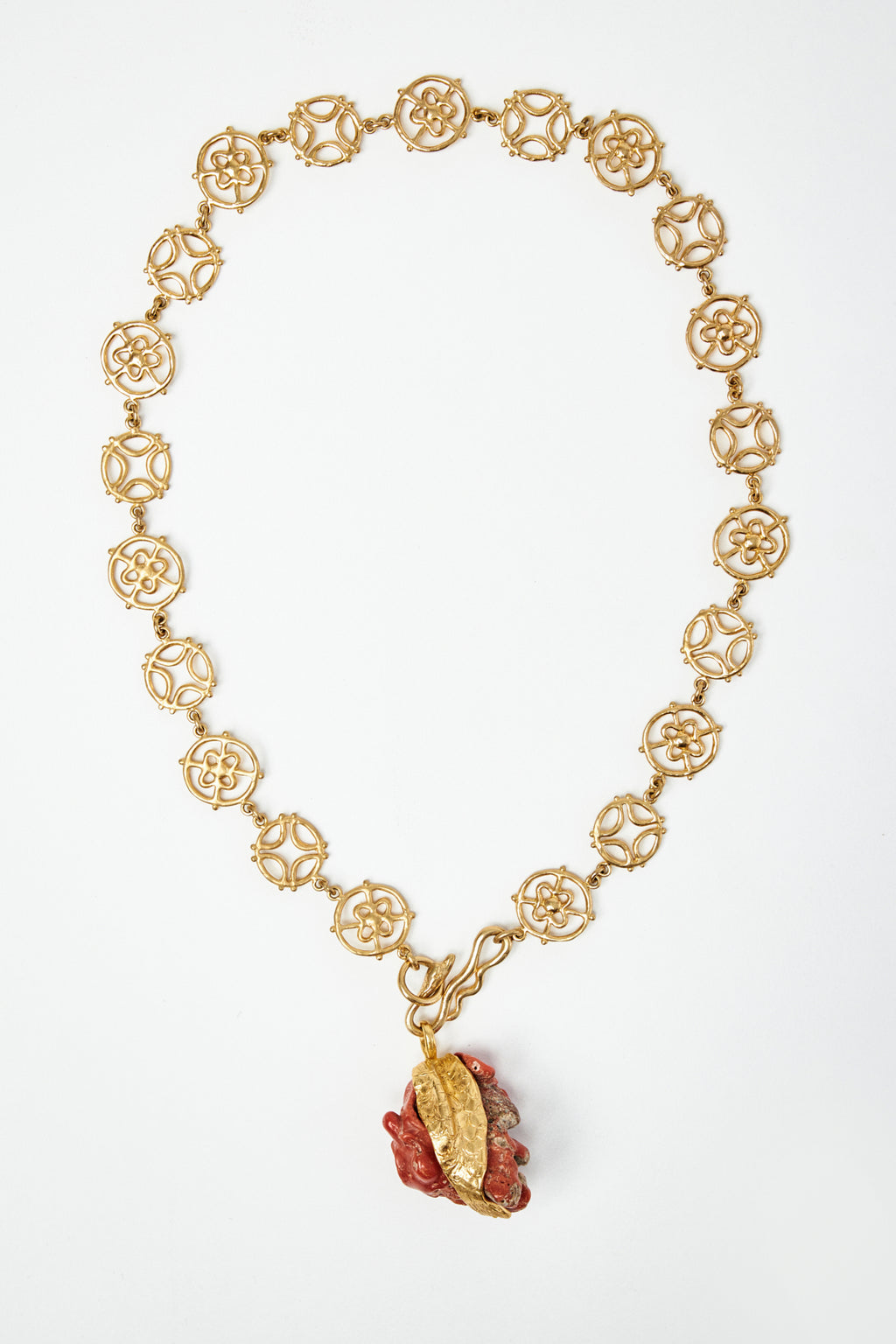 Starburst Chain Necklace with Handmade Fish on Coral Pendant