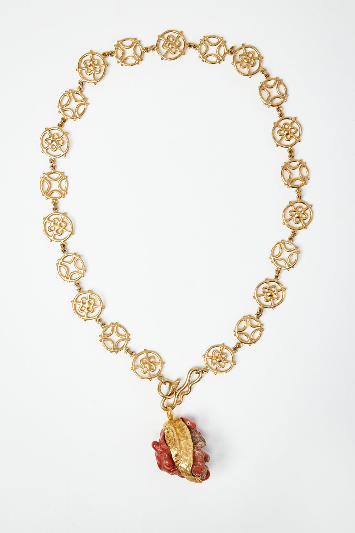 Starburst Chain Necklace with Handmade Fish on Coral Pendant