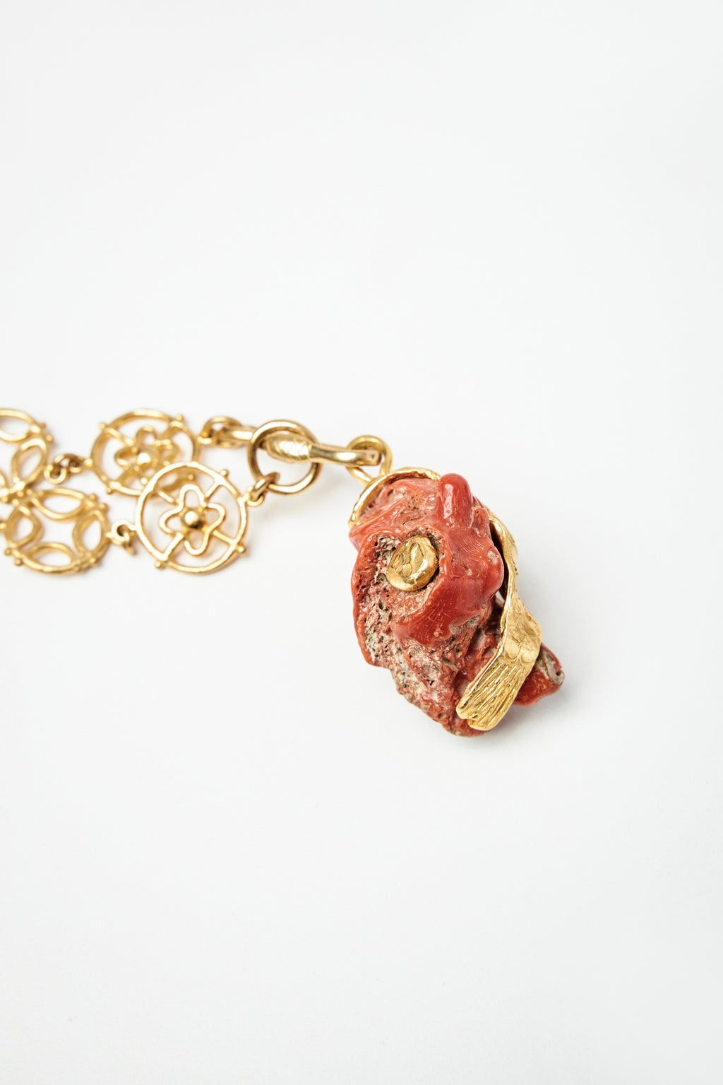Starburst Chain Necklace with Handmade Fish on Coral Pendant