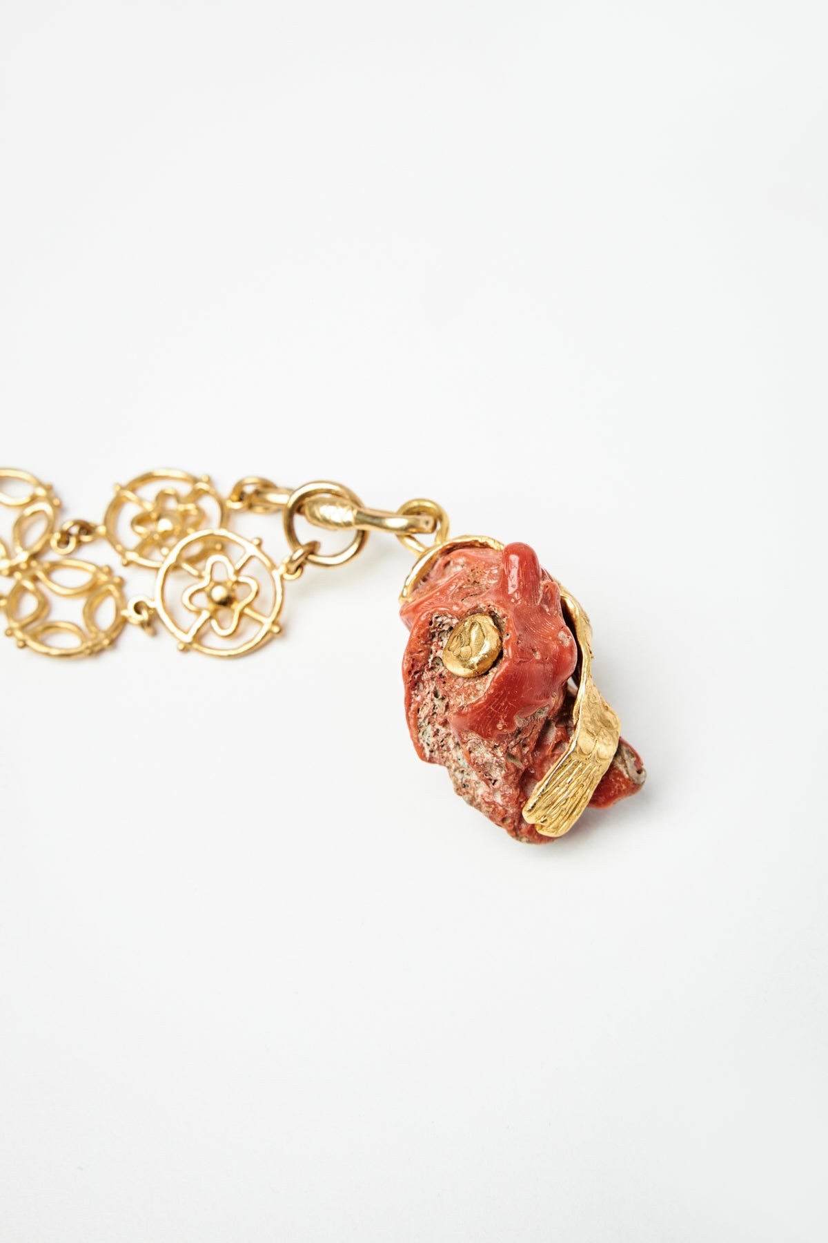 Starburst Chain Necklace with Handmade Fish on Coral Pendant