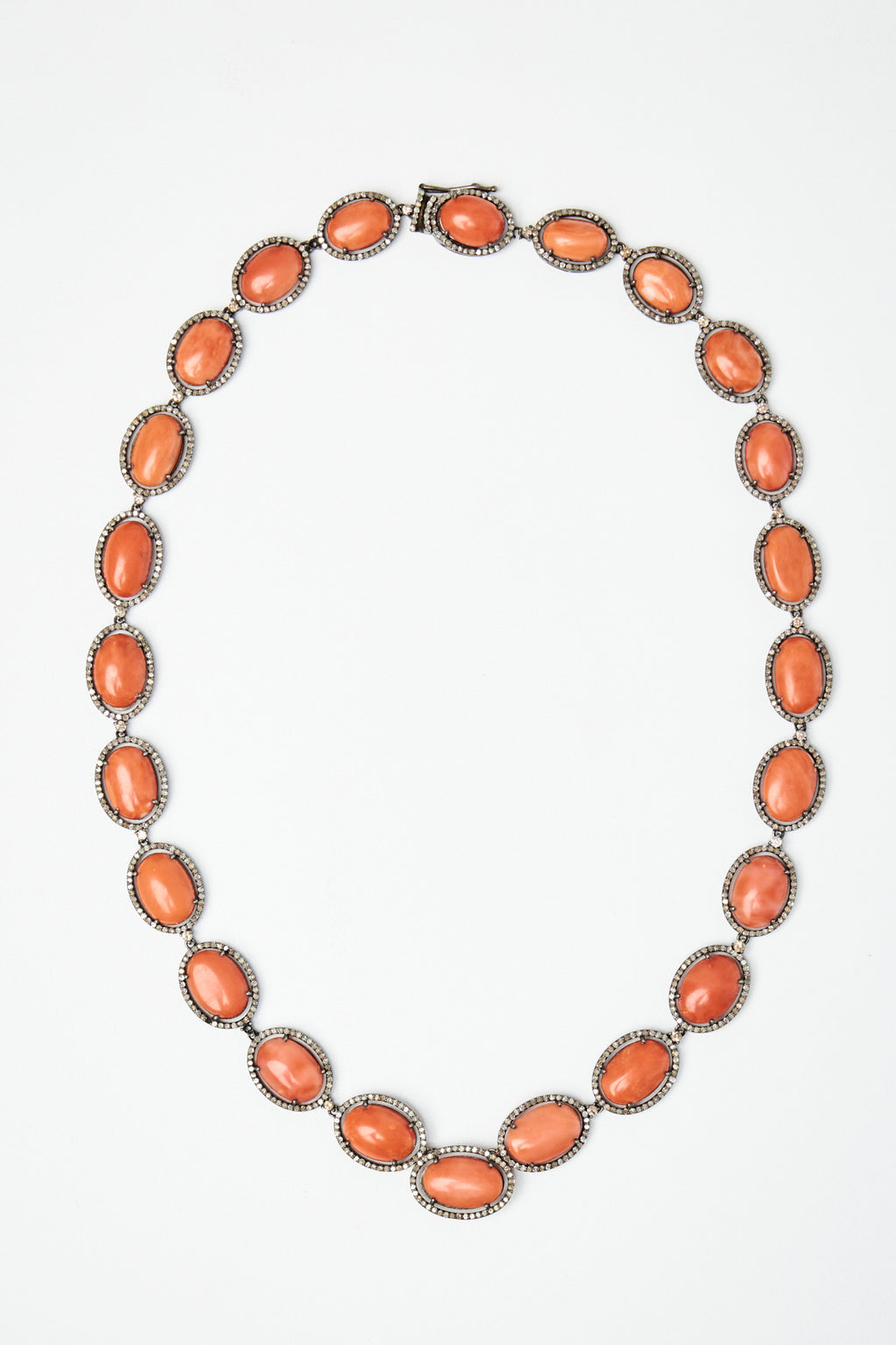 Diamond Framed Coral Cabochon Necklace